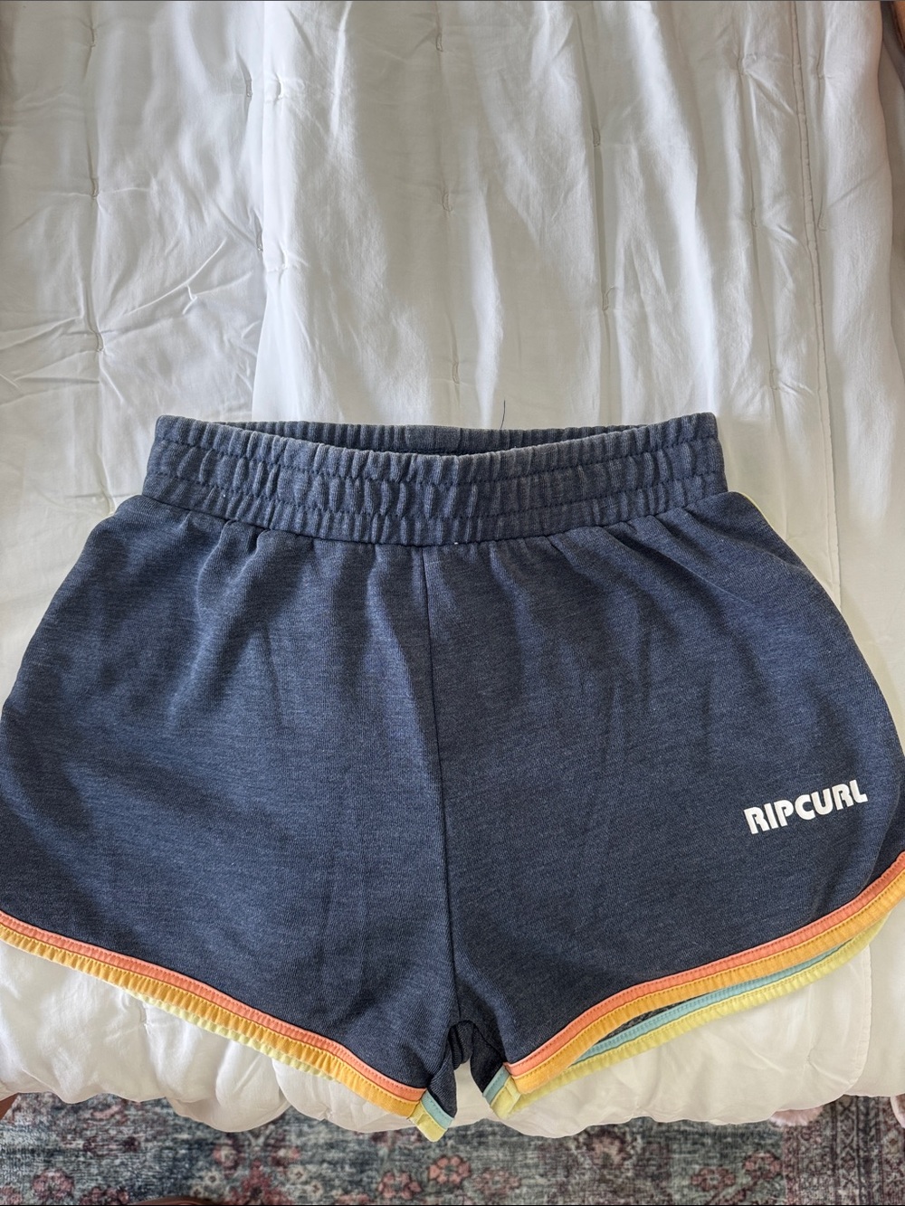 Rip Curl Navy Athletic Shorts with Rainbow Trim surf girl
